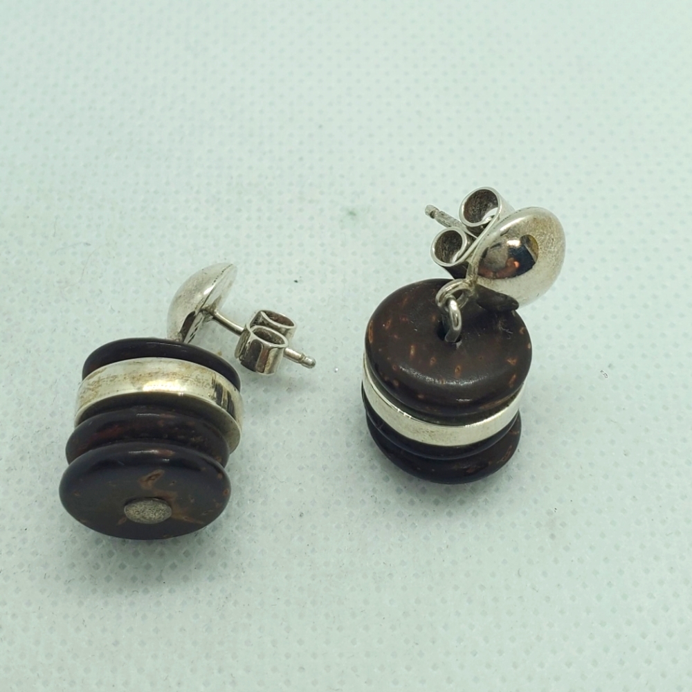 925 sterling silver Natural Coconut wood/ shell earrings- artisan crafted